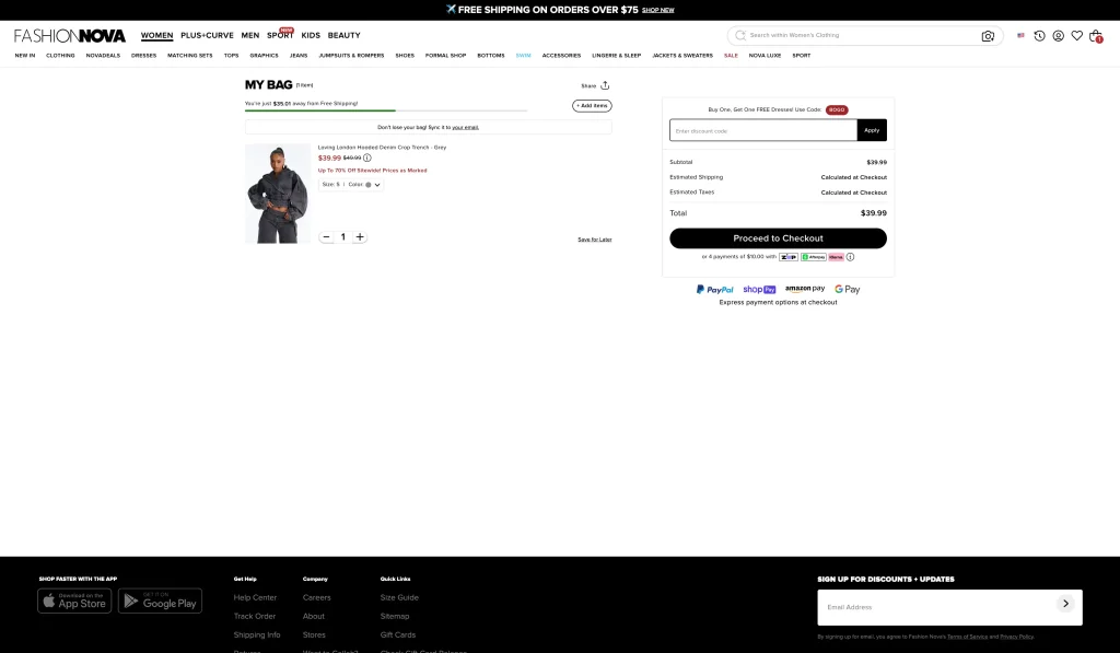 Fashion Nova — Bar Upsell Pairing