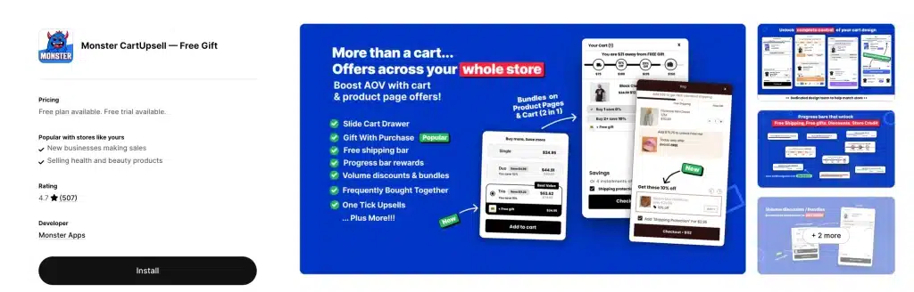 14 Best Shopify Cart Drawer Apps in 2026 10 Monster CartUpsell — Free Gift