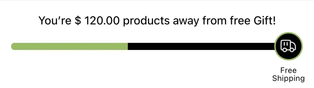 Shopify cart drawer with free shipping progress bar showing remaining amount for free delivery