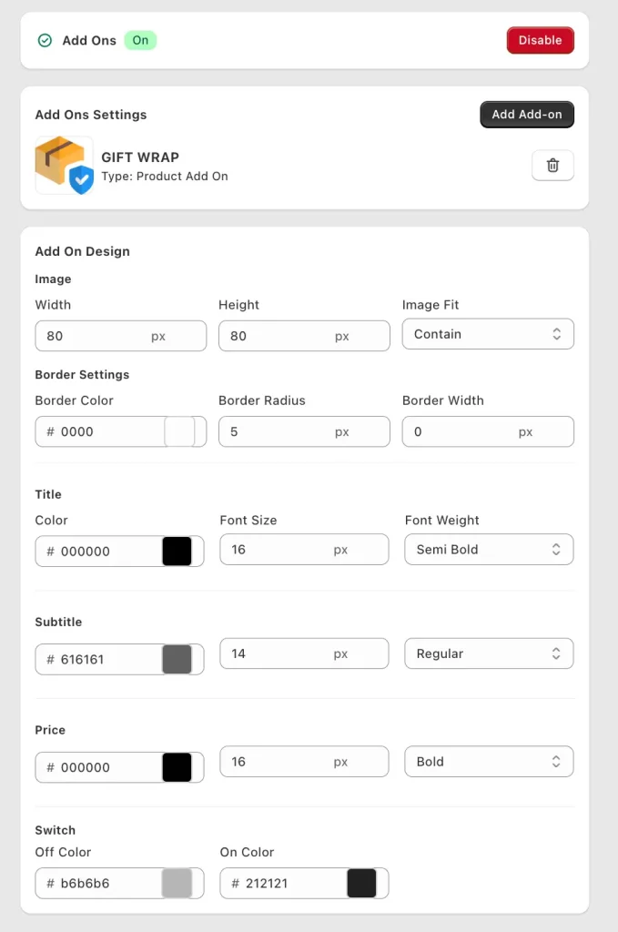 gift wrap option shopify cart