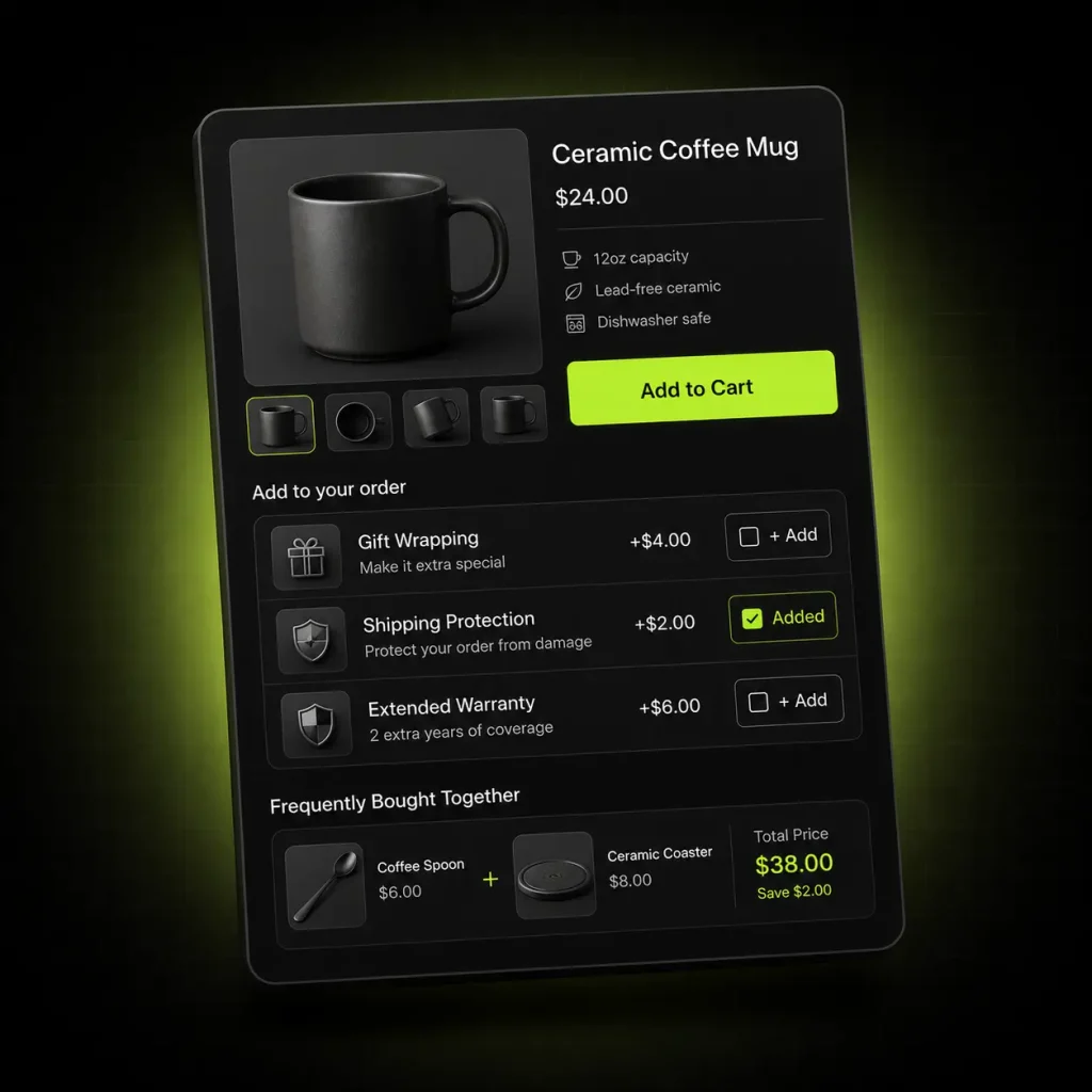 Add Ons Product Page Upsells