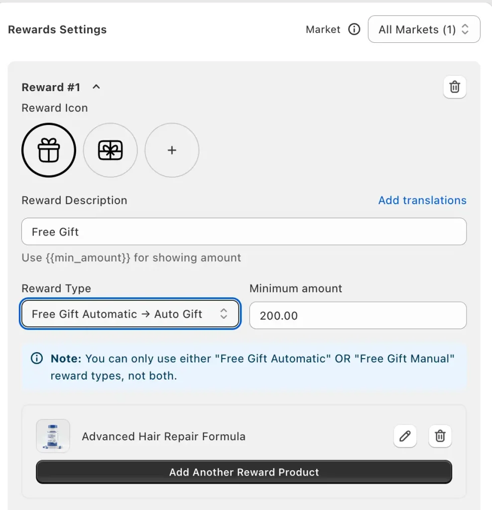 Adding a free gift reward in Oxify Cart Drawer