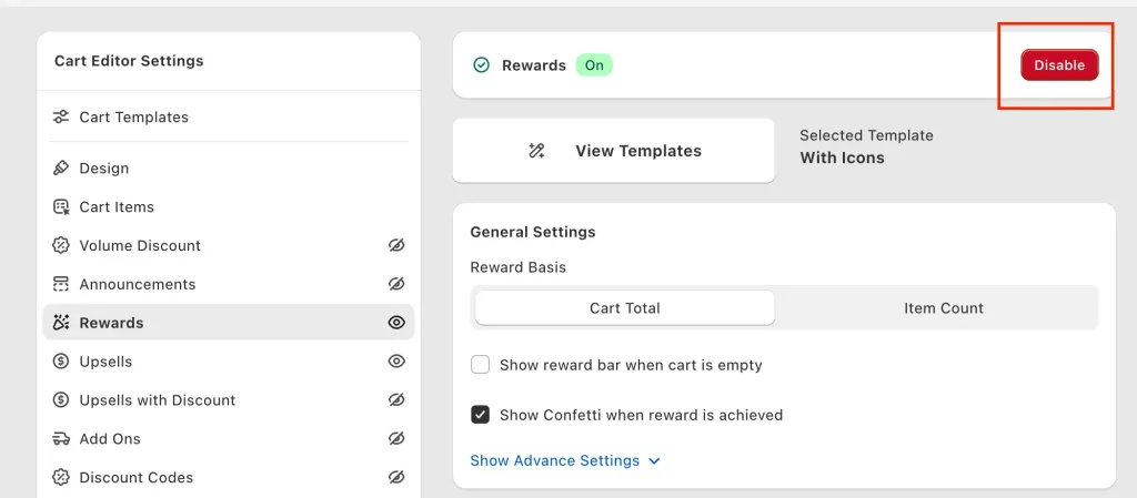 Enabling the Rewards section in the Oxify Cart Drawer editor