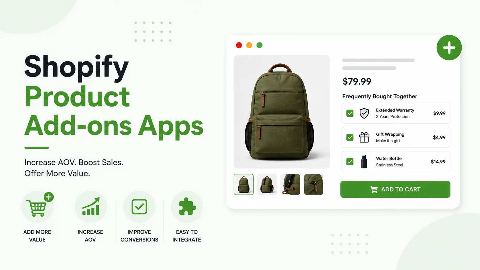 Shopify product page with add-ons
