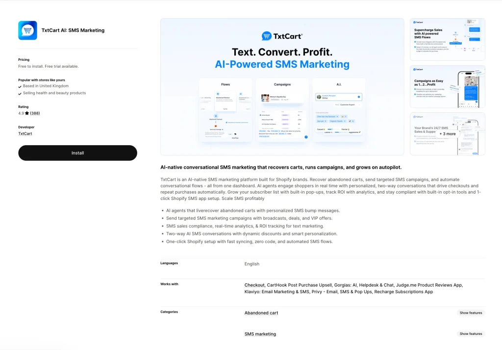 11 Best Shopify Apps to Reduce Cart Abandonment (2026) 4 TxtCart AI SMS Marketing
