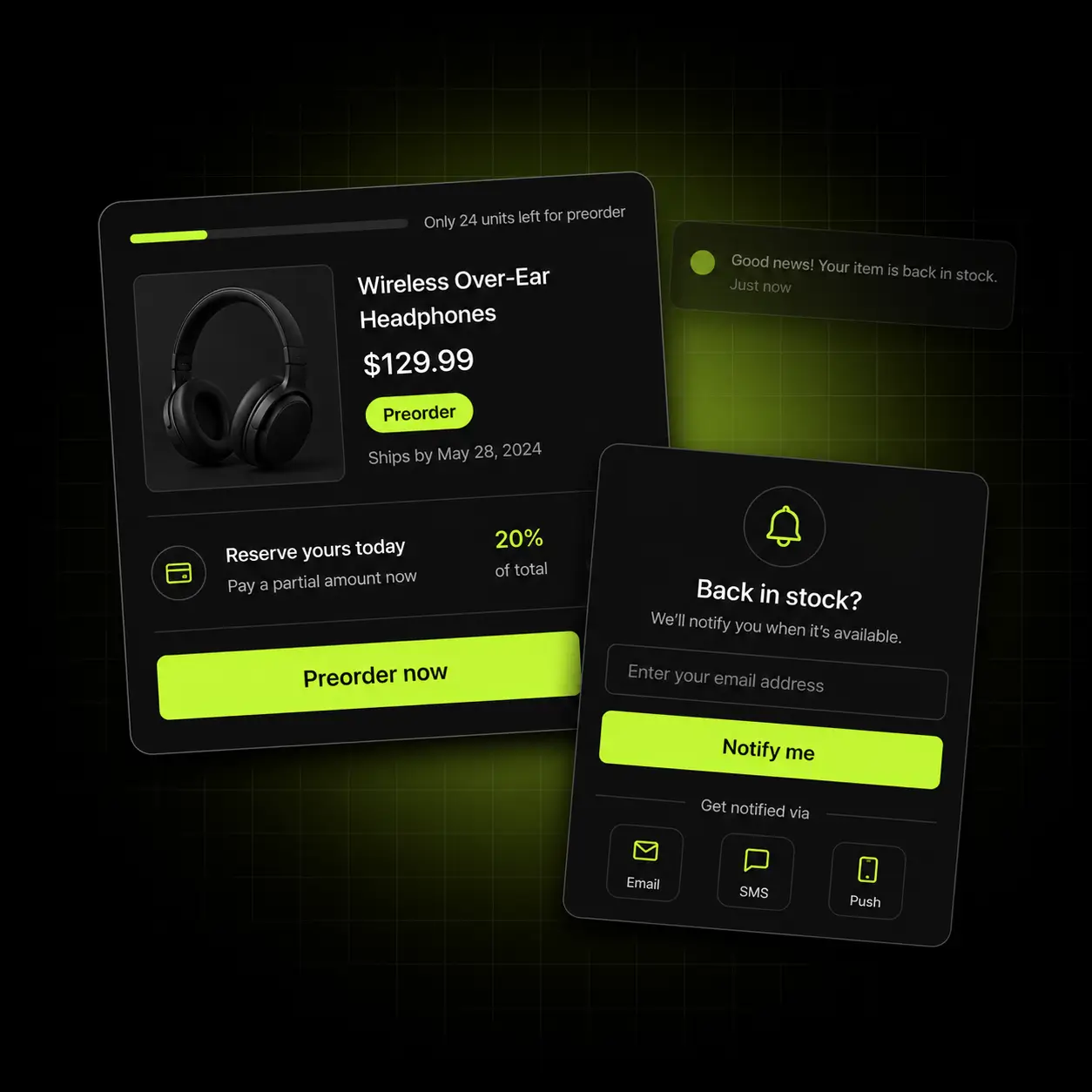 Oxify preorder button and back-in-stock alerts