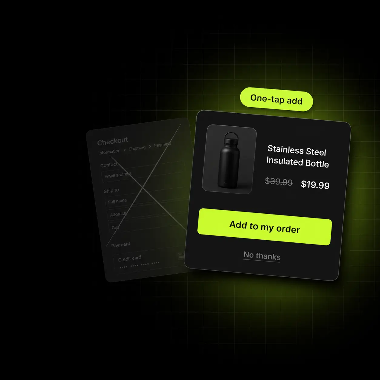One-tap post-purchase offer with no second checkout