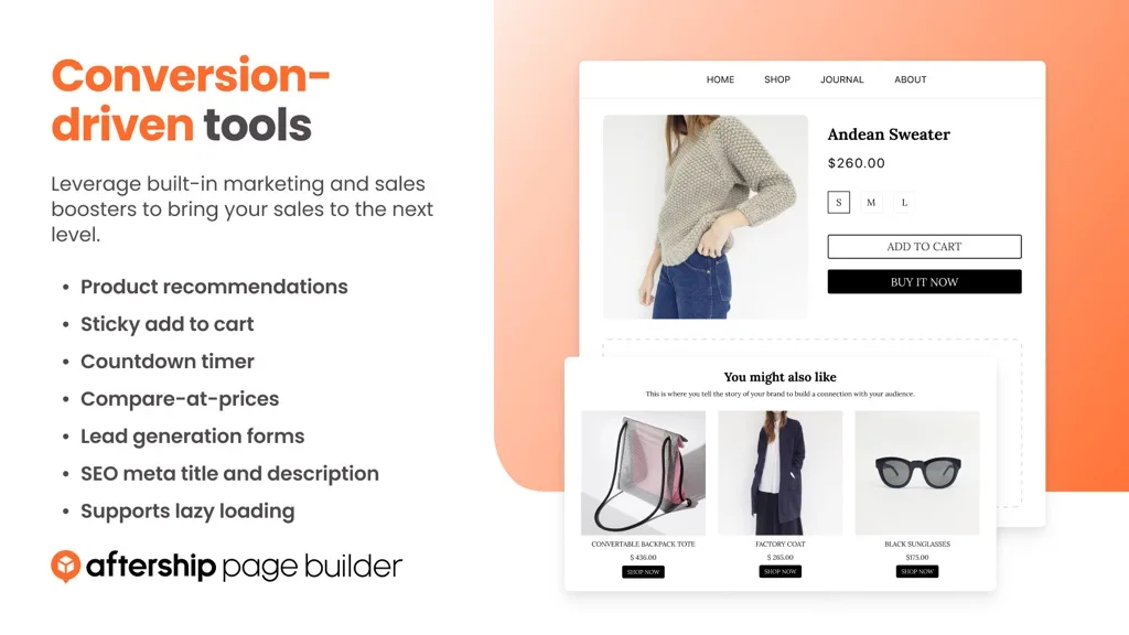 AfterShip Page Builder Shopify app listing
