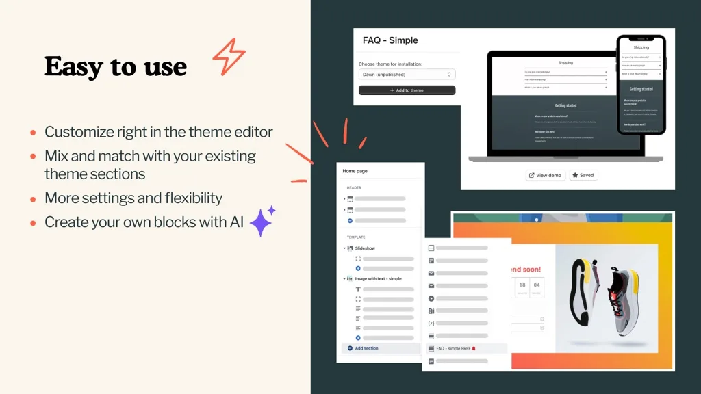 Design Packs Theme Sections Shopify app listing