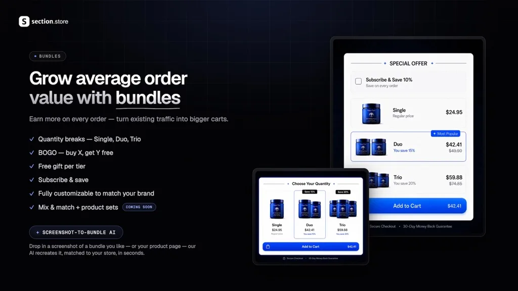 Section Store Theme Sections Shopify app listing