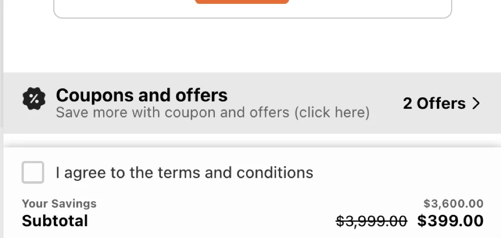 I agree to the terms and conditions checkbox in a Shopify cart drawer above the subtotal